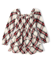 Girls Plaid Flannel Tiered Dress - Tartan Remix
