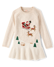 Girls Embroidered Holiday Scene Peplum Sweater Dress - Tartan Remix