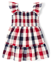 Toddler Girls Gingham Poplin Smocked Ruffle Dress