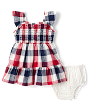 Baby Girls Gingham Smocked Ruffle Dress