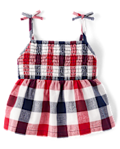 Girls Gingham Bow Shoulder Top
