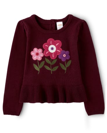 Girls Embroidered Floral Peplum Sweater - Tree House