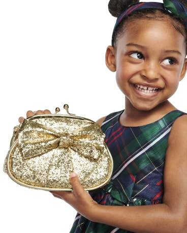 Girls Glitter Bow Bag - Family Celebrations Green