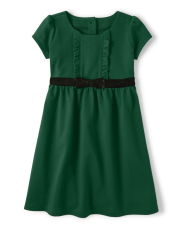 Girls Bow Ponte Dress - Family Celebrations Green