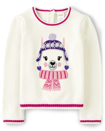 Girls Intarsia Llama Sweater - Little Llamas