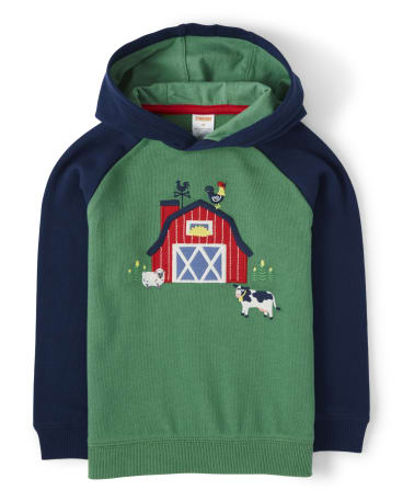 Boys Embroidered Barn Hoodie - Farming Friends