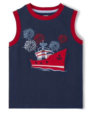 Camiseta sin mangas con bordado de barco para niños - American Cutie