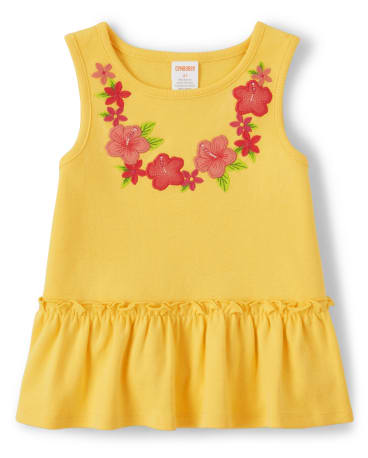 Girls Embroidered Floral Ruffle Top - Pineapple Punch