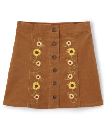 Girls Sunflower Corduroy Skirt - Autumn Harvest