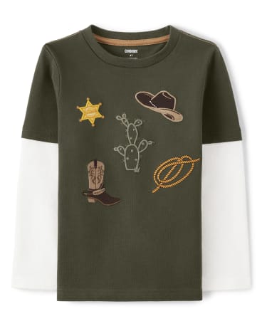 Boys Embroidered Cowboy Layered Top - County Fair