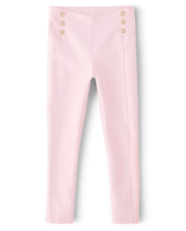 Girls Scalloped Button Jeggings - Tres Chic