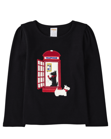 Girls Embroidered Phone Booth Top - London Calling