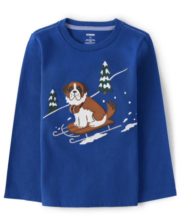 Boys Embroidered Dog Sled Top - Playful Pups