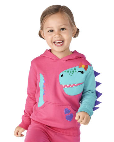 Girls Embroidered Dino Hoodie - Dino-Mite