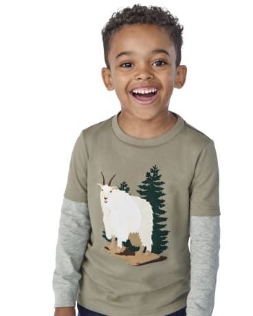 Boys Embroidered Goat Layered Top - Little Rocky Mountain