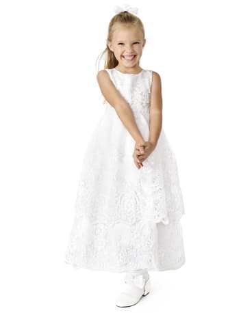 Girls Lace Applique Tiered Dress - Special Occasion