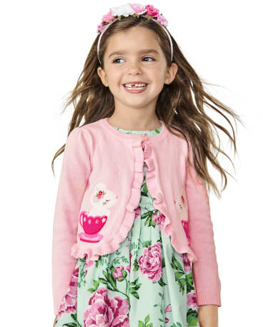Girls Embroidered Teacup Cardigan - Time for Tea