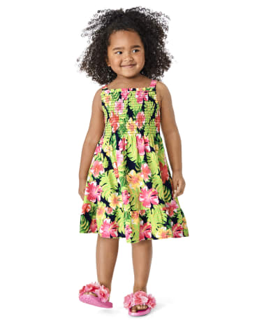 Girls Tropical Ruffle Dress - Aloha
