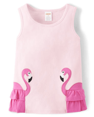 Girls Embroidered Flamingo Tank Top - Tropical Paradise