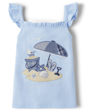 Girls Embroidered Beach Tank Top - Sandy Shores