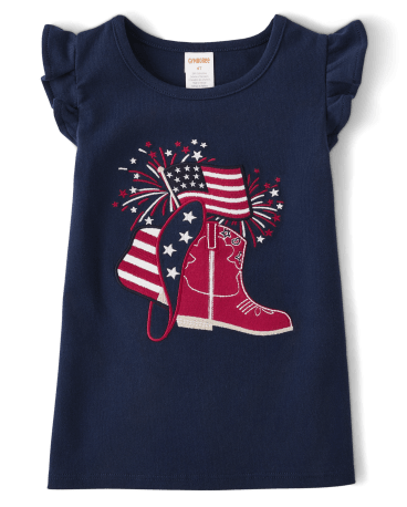 Girls Embroidered Cowgirl Boot Flutter Tank Top - American Cutie
