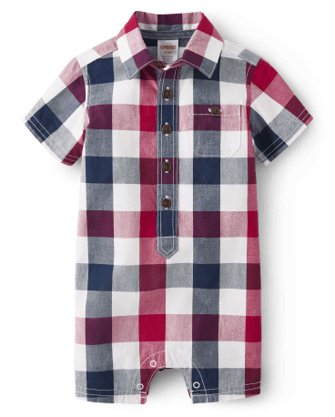 Baby Boys Matching Family Plaid Button Up Romper - American Cutie