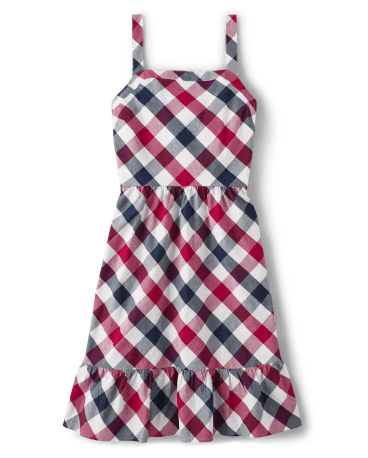 Womens Matching Family Plaid Ruffle Dress - American Cutie