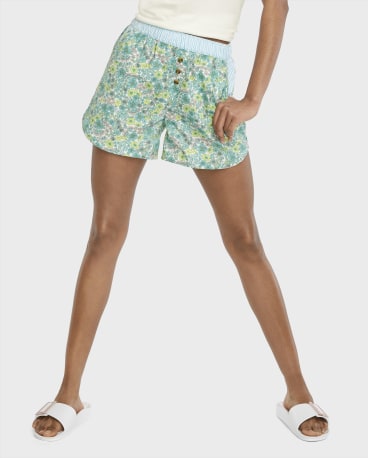 Womens Floral Poplin Pajama Shorts