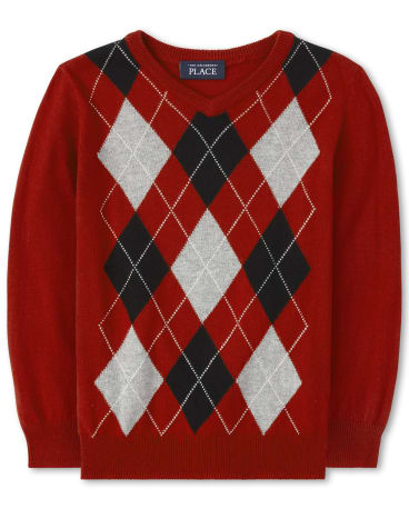 Baby And Toddler Boys Christmas Long Sleeve Argyle Matching V Neck Sweater The Children S Place Red Colonial