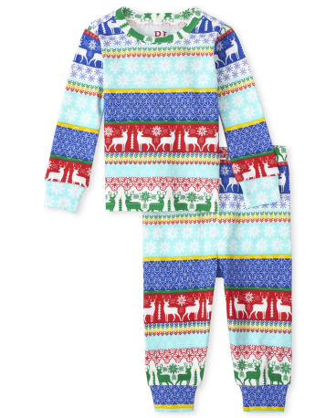 Pijama unisex de algodón Fairisle Snug Fit para bebés y niños pequeños a juego