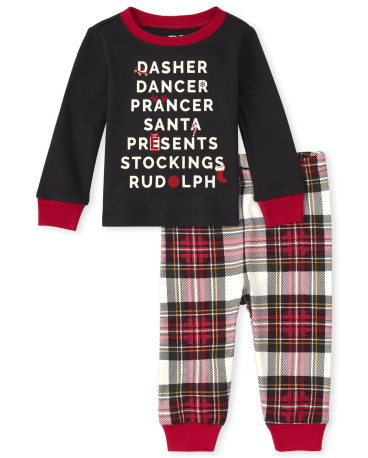 Pijama unisex de algodón con diseño de renos familiares a juego para bebés y niños pequeños