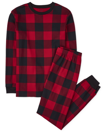Unisex Adult Matching Family Thermal Buffalo Plaid Cotton Pajamas