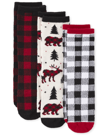 Unisex Toddler Matching Family Buffalo Plaid Crew Socks 3-Pack