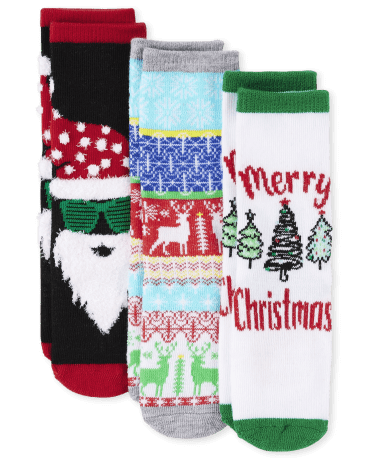 Paquete de 3 calcetines unisex a juego con la familia de Papá Noel para niños pequeños