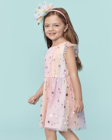 Vestido metalizado con degradado arcoíris para bebés y niñas pequeñas