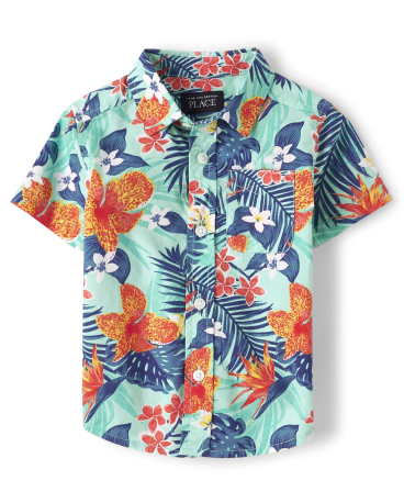 Baby And Toddler Boys Matching Family Tropical Poplin Button Down Shirt