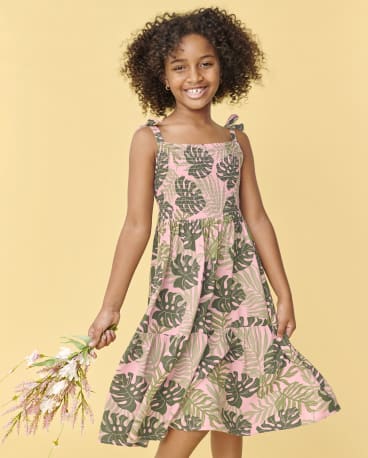 Girls Matching Family Tropical Tiered Dress