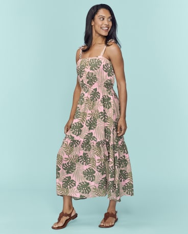 Womens Matching Family Tropical Tiered Dress