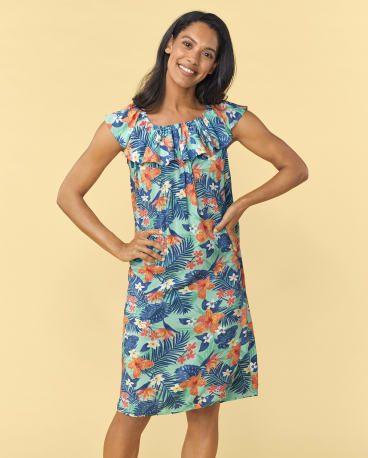 Womens Matching Family Tropical Ruffle Dress