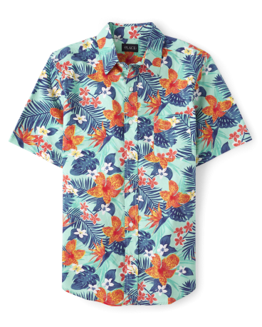 Mens Matching Family Tropical Poplin Button Up Shirt