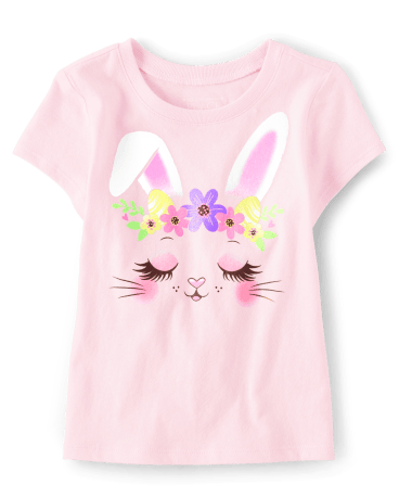 Camiseta con estampado de cara de conejito para bebés y niñas pequeñas