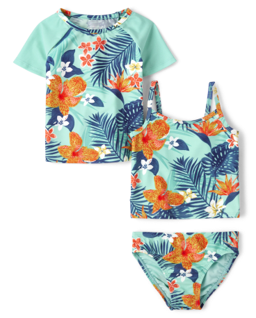 Toddler Girls Matching Family Tropical 3-Piece Swimsuit