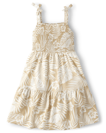 Toddler Girls Matching Family Tropical Smocked Tiered Dress