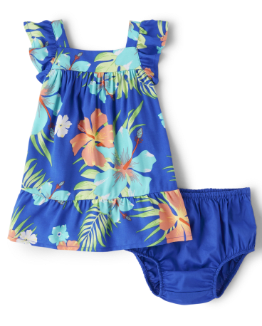 Baby Girls Matching Family Tropical Tiered Dress