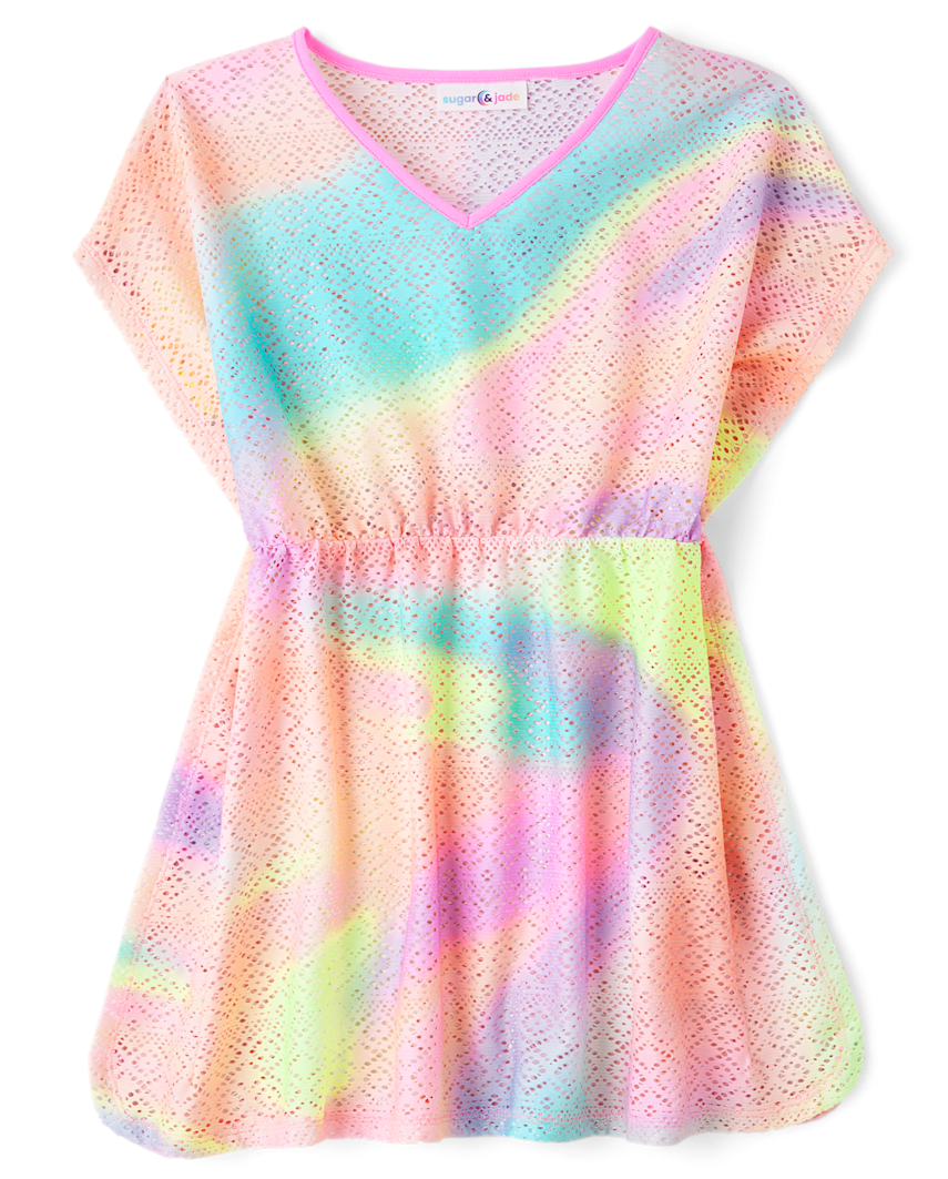 Sugar and Jade Tween Girls Rainbow Lace Cover Up | Size XXL(20/22) | Pink | Polyester/Spandex