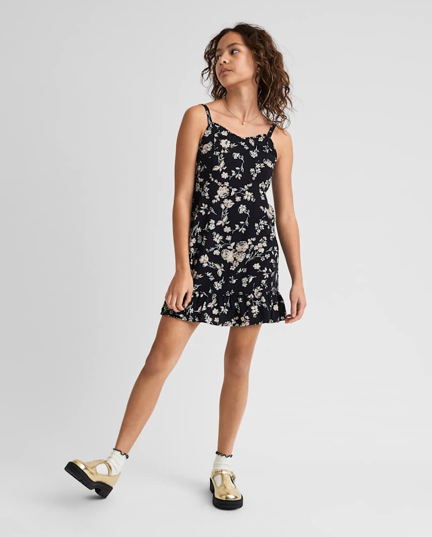 Sugar and Jade Tween Girls Floral Ruffle Dress | Size Medium (10) | Black