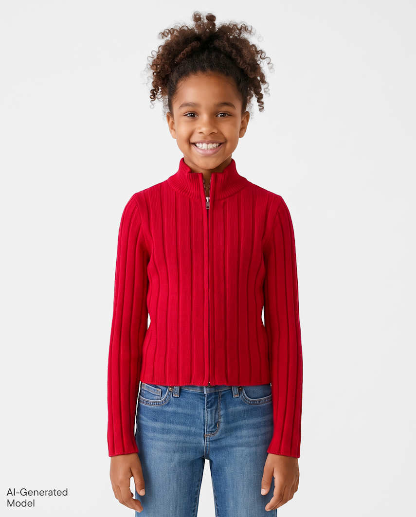 Sugar and Jade Tween Girls Zip Up Sweater Jacket | Size XXL(20/22) | Red | Cotton/Acrylic