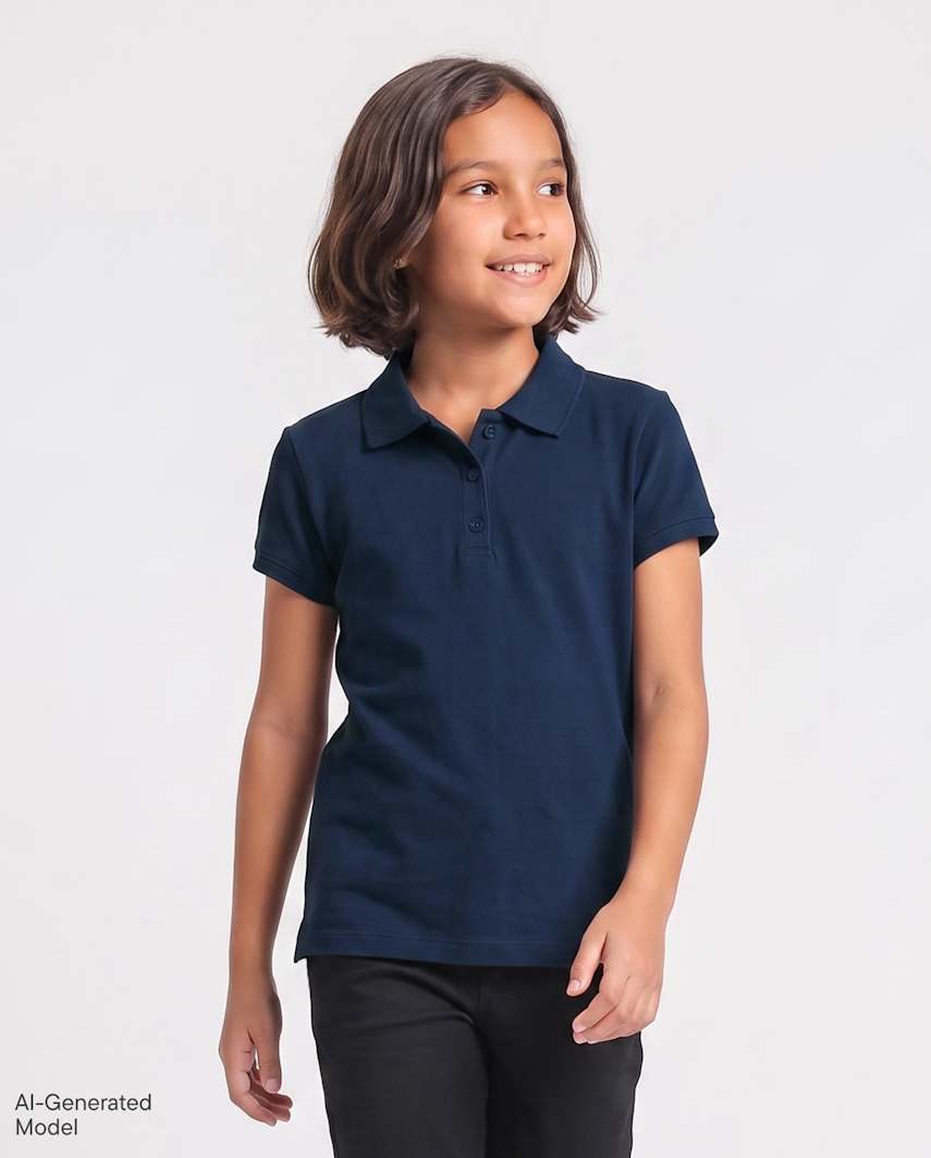The Children's Place Girls Uniform Soft Stretch Pique Polo | Size 2XL (16) | Blue | 100% Cotton