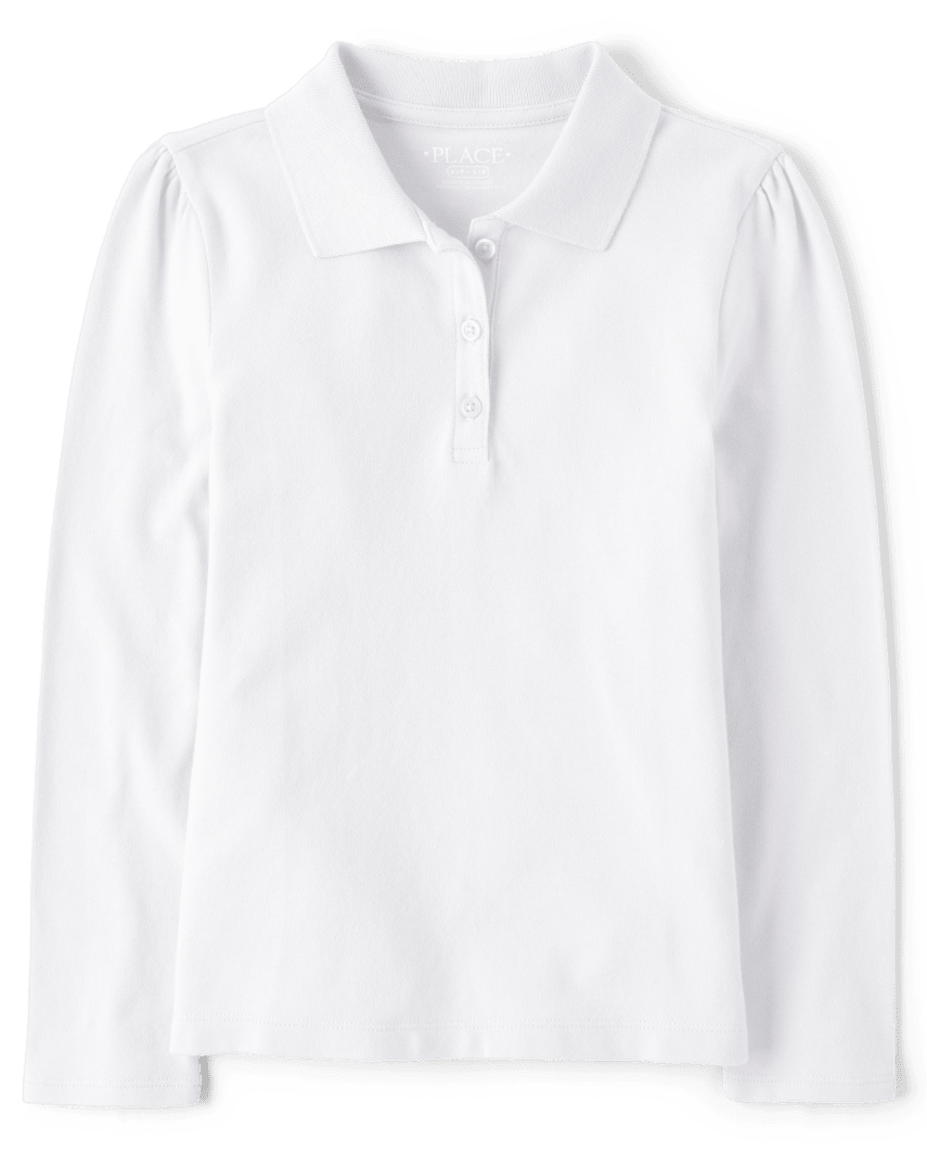 The Children's Place Girls Uniform Soft Stretch Pique Polo | Size XL (14) | White | 100% Cotton