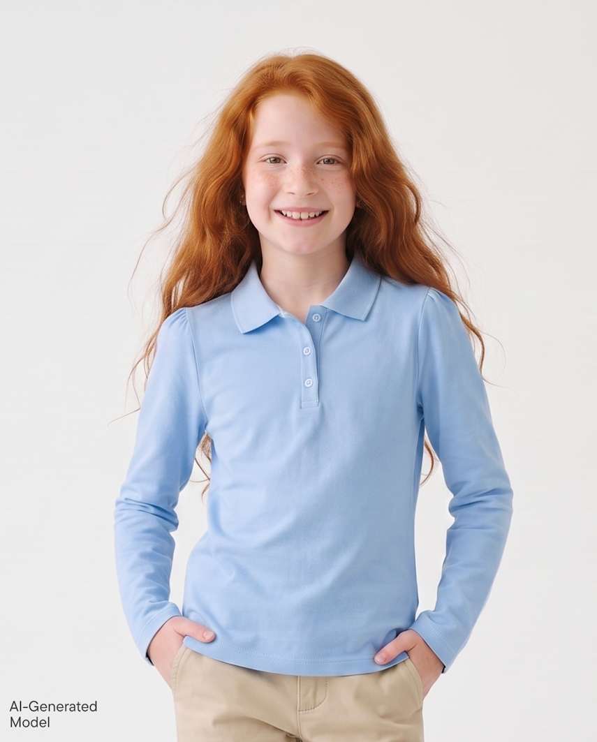 The Children's Place Girls Uniform Soft Stretch Pique Polo | Size XL (14) | Blue | 100% Cotton